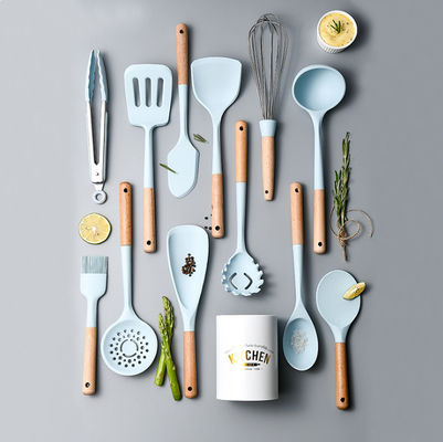 Rustless Non Toxic Wooden Cooking Utensils , Odorless Silicone Wood Utensil Set