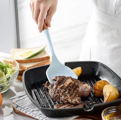 Rustless Non Toxic Wooden Cooking Utensils , Odorless Silicone Wood Utensil Set