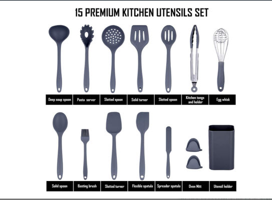 Nontoxic Silicone Kitchen Utensil Sets , 15pcs Silicone Spatula Set For Cooking