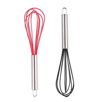 Practical Kitchen Tools 10 " Food Silicone Egg Beater Stainless Steel Handle Hand Mixer