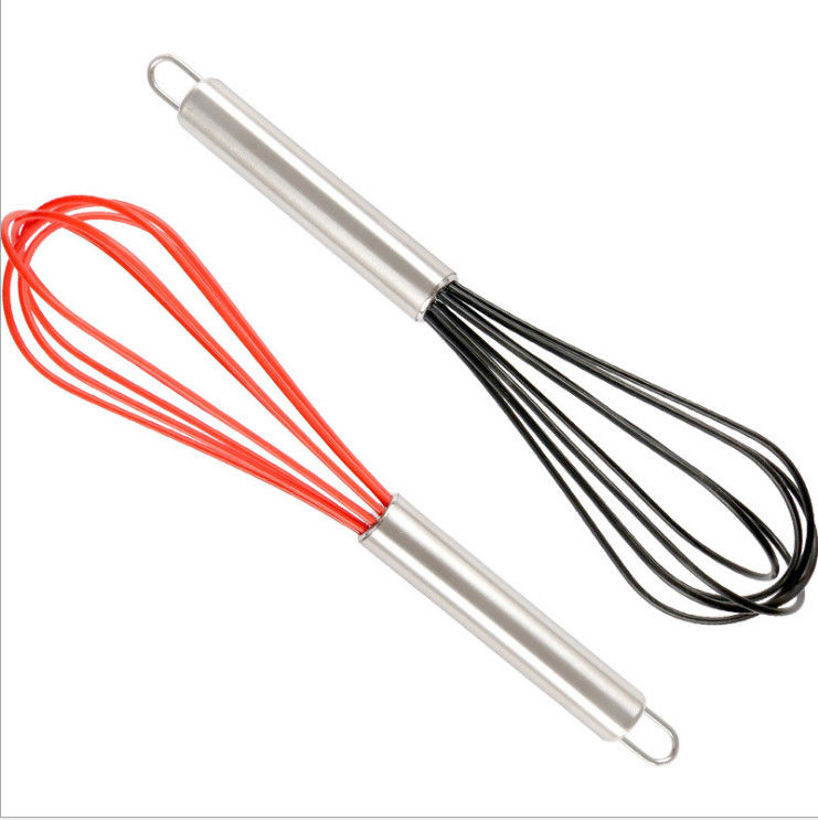 Practical Kitchen Tools 10 " Food Silicone Egg Beater Stainless Steel Handle Hand Mixer
